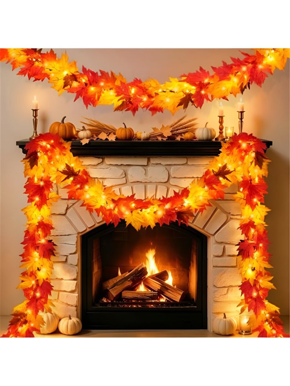 Fall Garland with Lights 9Ft Large Leaves Fall Decor Halloween Decorations